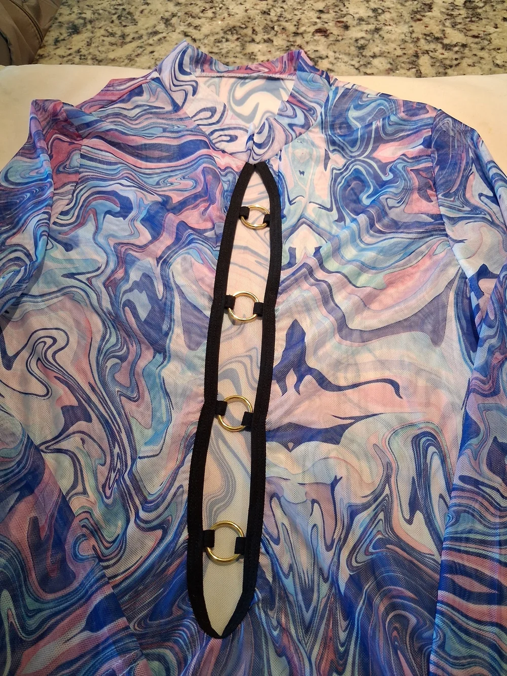 Sheer Marble-Print Swim Coverup in Blue & Pink - Picture 3 of 3